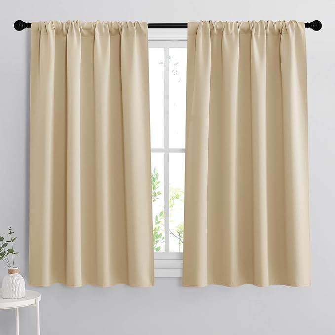 RYB HOME Curtains for Bedroom 63 inches Long, W 34 x L 63, Biscotti Beige by RYBHOME