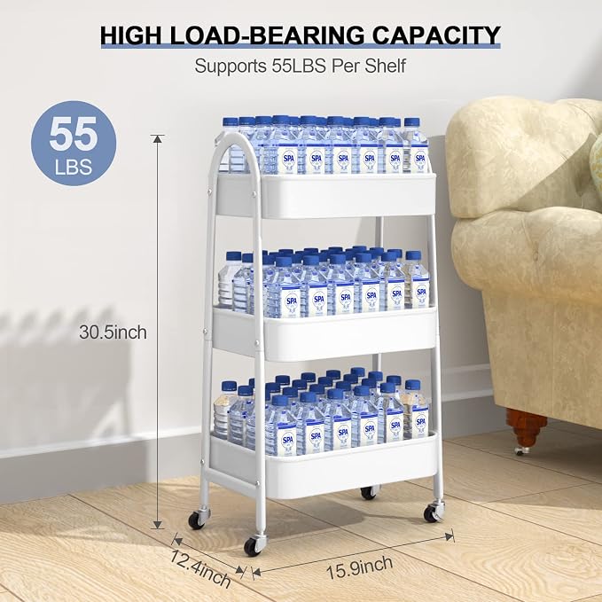 EAGMAK 3 Tier Utility Rolling Cart, Metal Storage Cart - Image 6