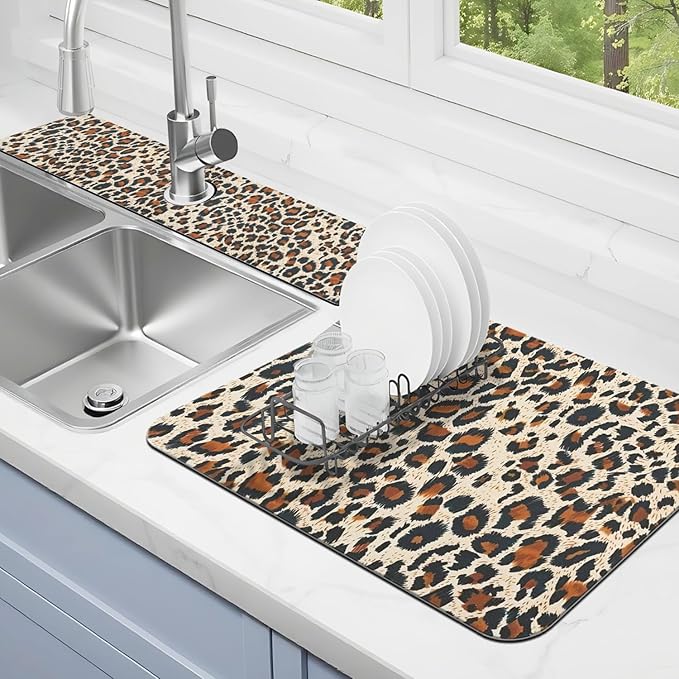 Dish Drying Mat for Kitchen Counter Matt, Super Absorbent Non-slip Rubber Backed by Kuyig+Home
