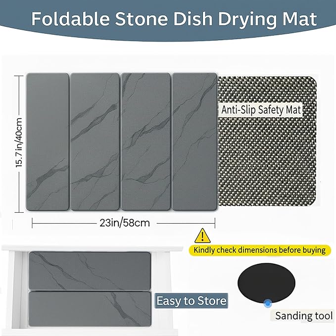 Large 4-Panel Stone Drying Mat for Kitchen Counter, Foldable Diatomaceous Earth - Image 5