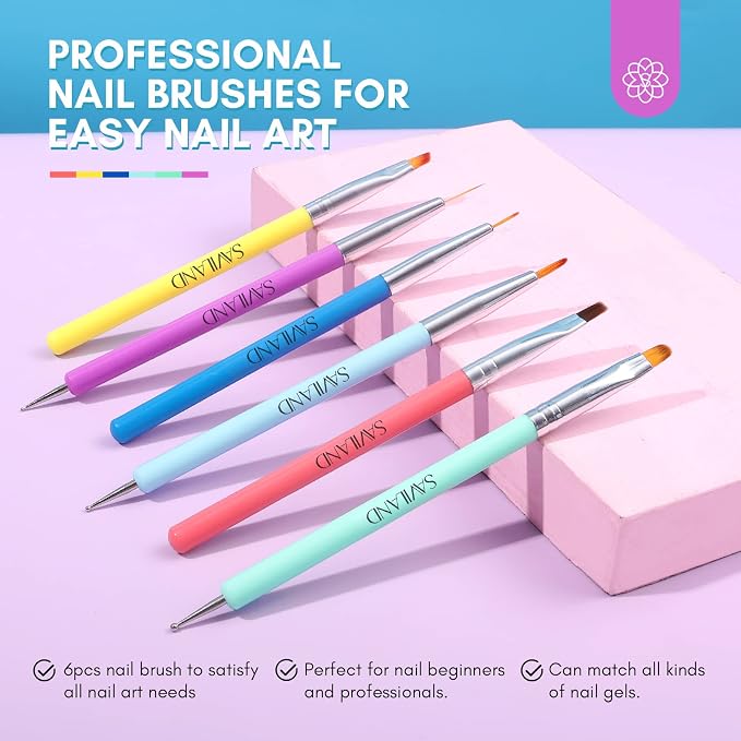 SAVILAND 6PCS Nail Art Brushes Set – Multifunctional Nail Brushes - Image 2