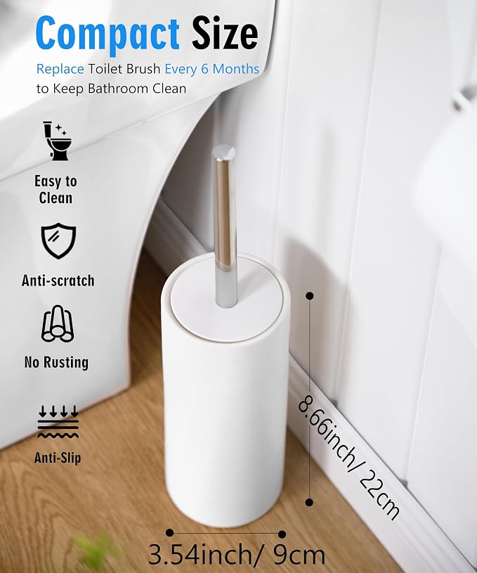 Matt White Ceramic Toilet Brush and Holder Set, Freestanding Toilet Bowl - Image 6