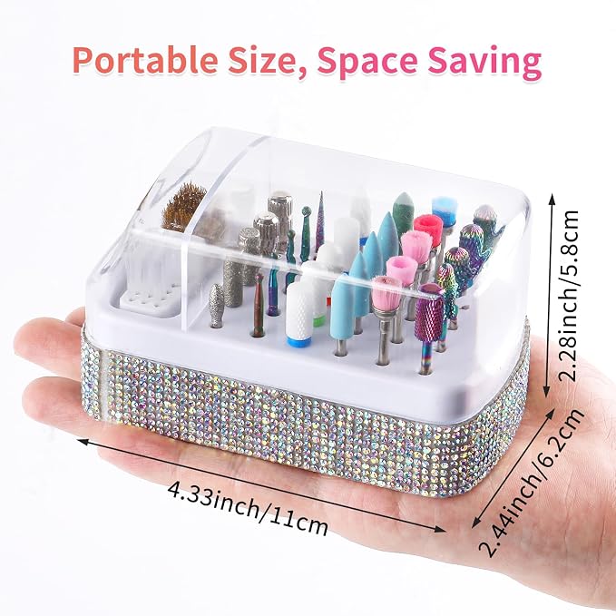 2 in 1 Nail Drill Bits Holder & Cleaning Brush Case, 30 Holes Dustproof Nail - Image 7