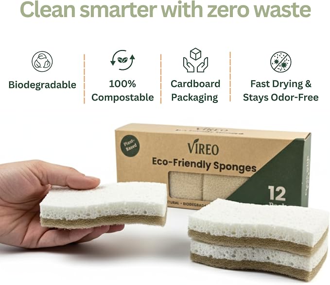 12 Pack Non-Scratch & Odor-Free Eco Sponges – Natural Biodegradable Cellulose & - Image 5