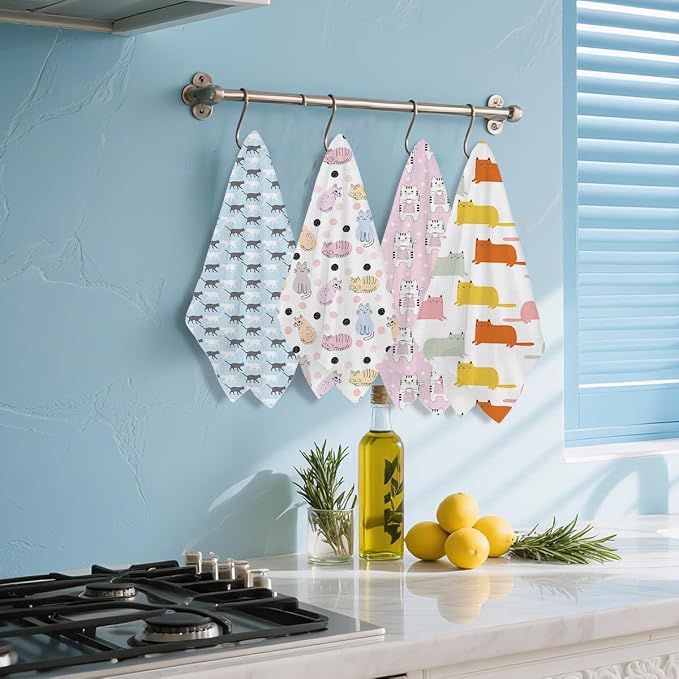 Hanamiya Na 4Pcs Cute Cat Kitchen Towels, Whimsical Decorative Absorbent - Image 5