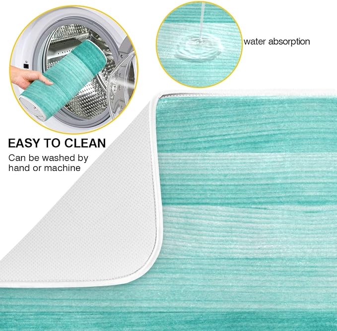 Teal Turquoise Green Wood Texture Dish Drying Mat 18x24 - Image 2