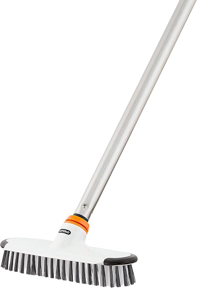 Superio Deck Scrub Brush with Long Handle, Heavy Duty Stiff Bristles Grout by Superio