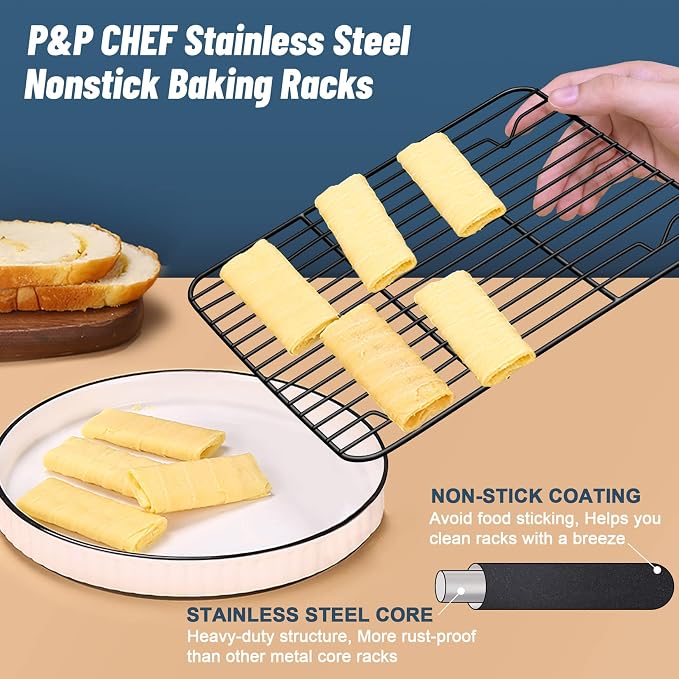 P&P CHEF Cooling Baking Rack Pack of 2, Stainless Steel Cooling Racks - Image 3