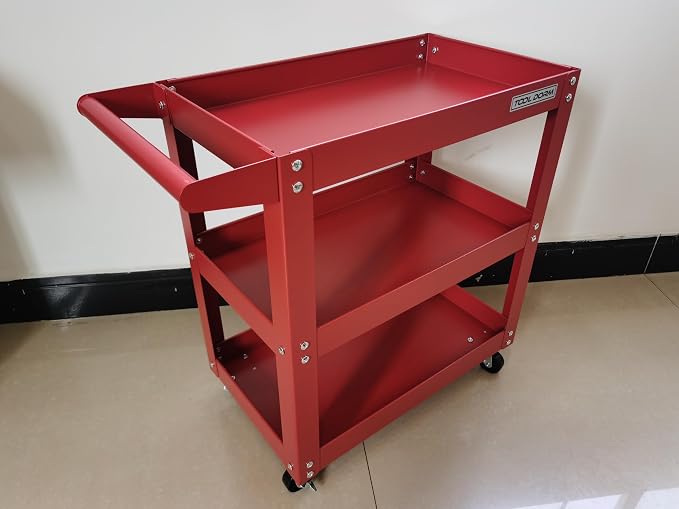 Utility Service Cart, 3 Shelf 150LBS Heavy Duty Steel Rolling Utility Cart - Image 3