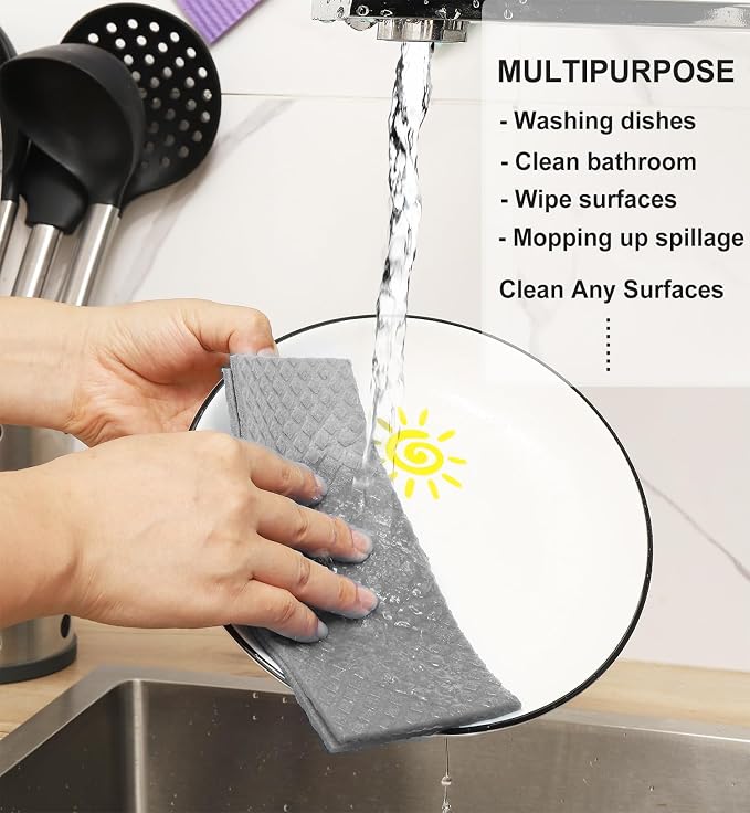 10 Packs Swedish Dishcloths for Kitchen, Reusable Paper Towels Compostable - Image 2