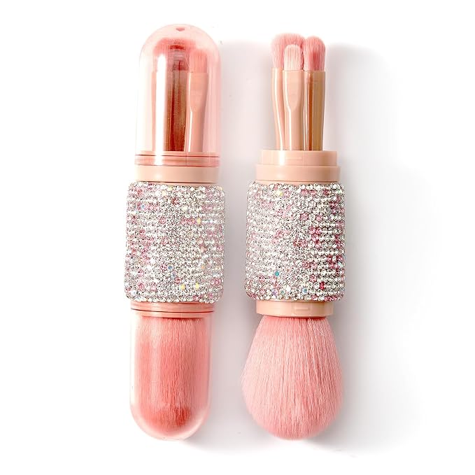 WOKOTO 4 in 1 Pink & White Diamond-Embellished Makeup Brushes by WOKOTO