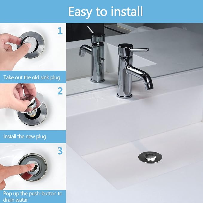 Bathroom Sink Stopper with Hair Catcher – Universal Pop-Up Drain Strainer - Image 6