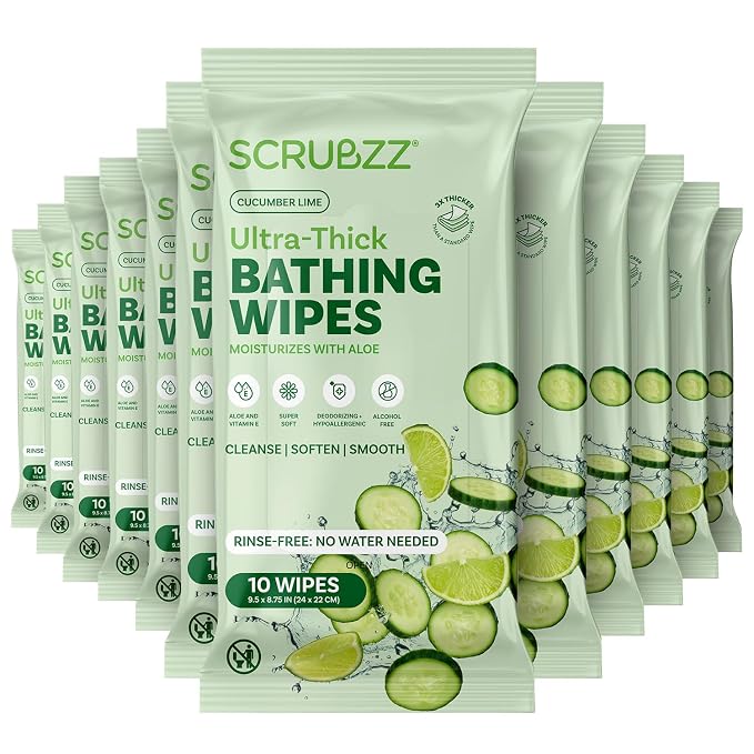 Extra Large Bath Wipes for Adults Bathing No Rinse by Scrubzz