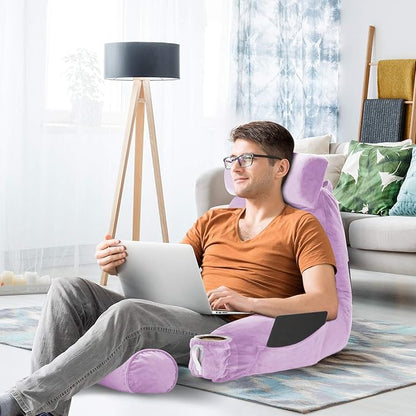 Nestl Reading Pillow with Shredded Memory Foam Includes 2 Neck and Lumber Support Pillows, Designed for Sitting Up in Bed and Couch, Back and Arms Adjustable Support for Adult & Teens, Lavender