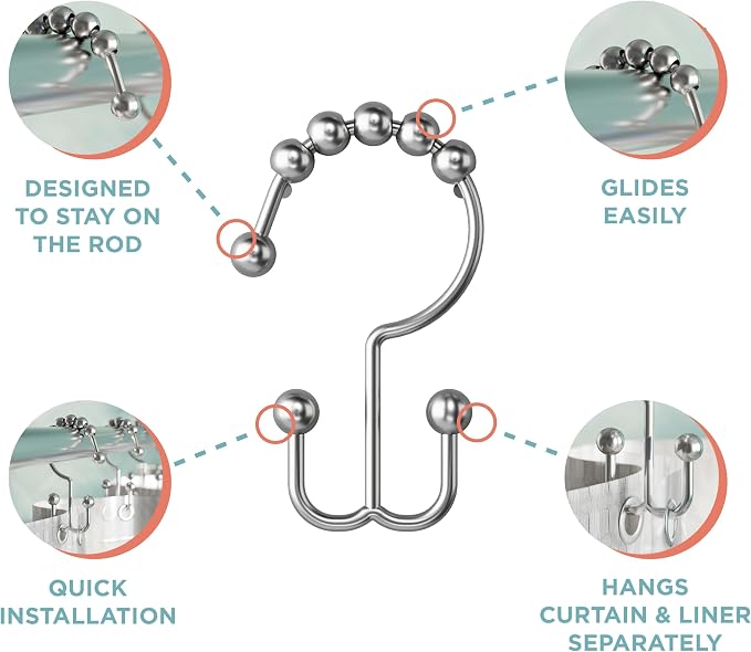 Maytex Shower Curtain Hooks, Shower Curtain Rings, Rust-Resistant Decorative - Image 3