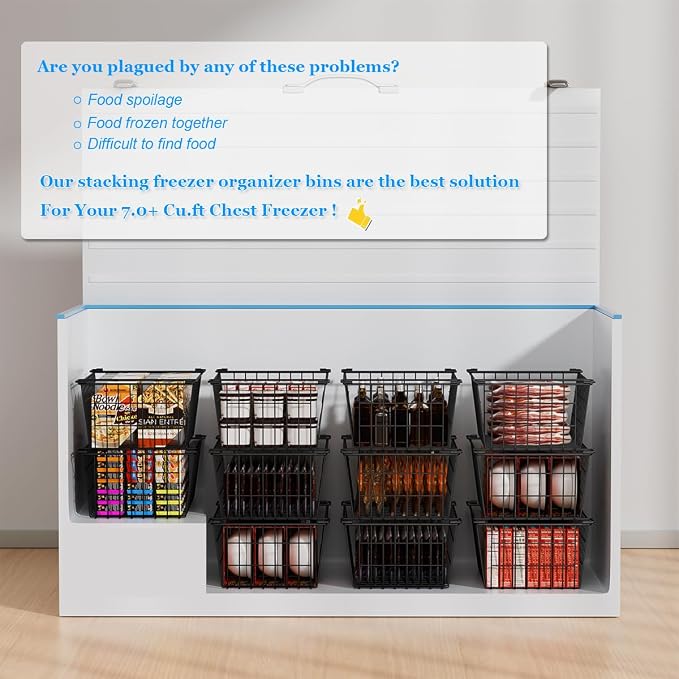 Freezer Organizer Bins, Large Capacity Stackable Baskets - Image 3