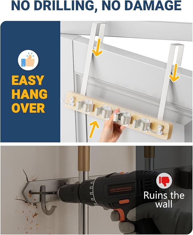 Lorbro Broom Holder Door Mount, Over the Door Broom and Mop Holder - Image 2