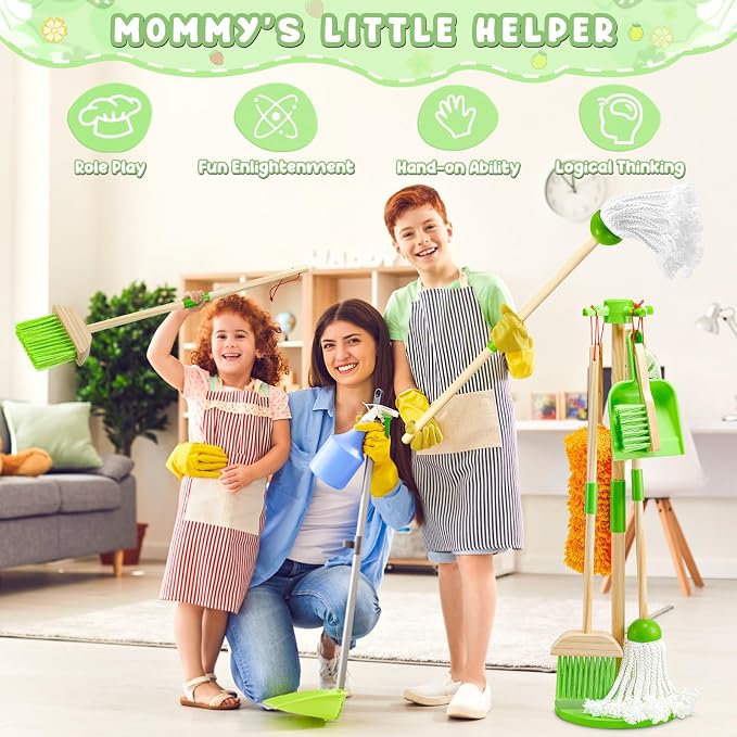 WHOHOLL Wooden Kids Cleaning Set Toddler Broom Set - Image 6