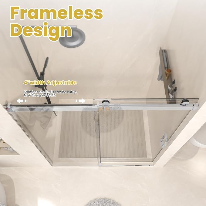 Shower Door 56–60 in W x 76 in H, 3/8" Tempered Glass Sliding Shower Door - Image 4
