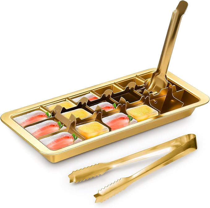 Professional Ice Cube Tray Gold-color, 18-Slot Stainless Steel, Heavy Duty by Clipore