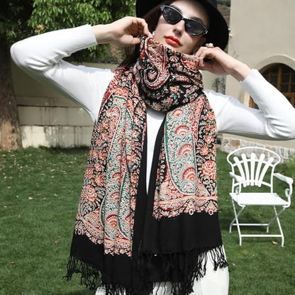 DANA XU 100% Merino Wool Extra Large Pashmina Blanket Travel Scarf Cashmere Wrap for Women Fall Winter Oversize Shawl Floral