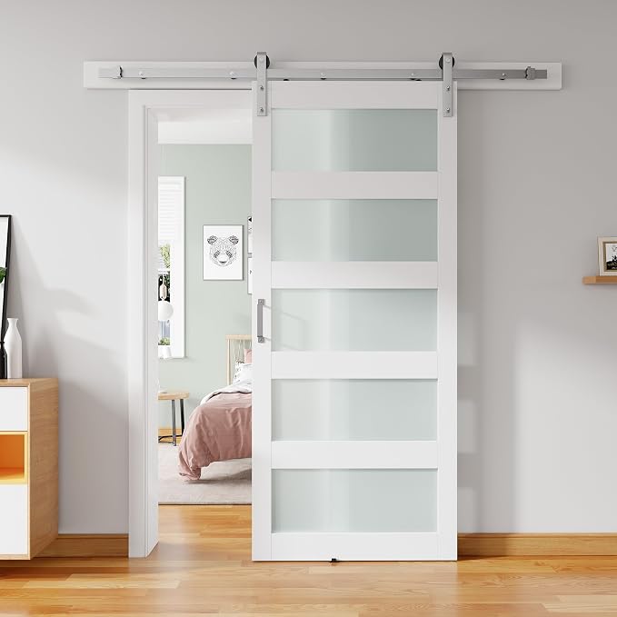 36'' x 84'' Glass Barn Door and 6.6 Ft Brushed Nickel Hardware Kit Included by ALAMEDADT
