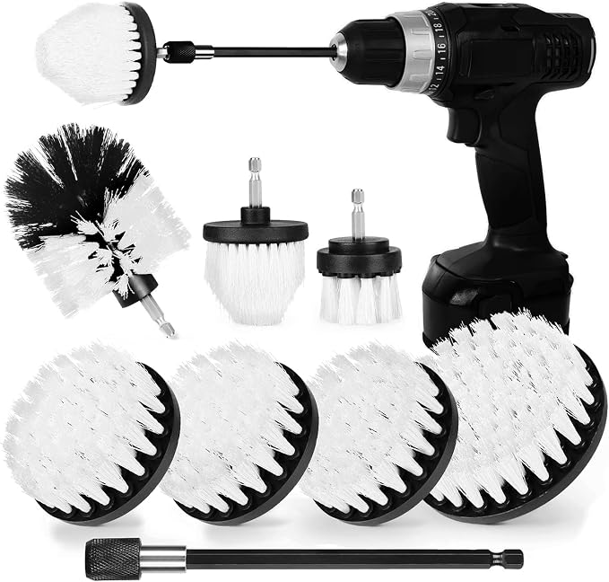 8 Pack Drill Brush Attachment Set, 1/4in Power Scrubber Brush + Extend Long Rod by Tialero