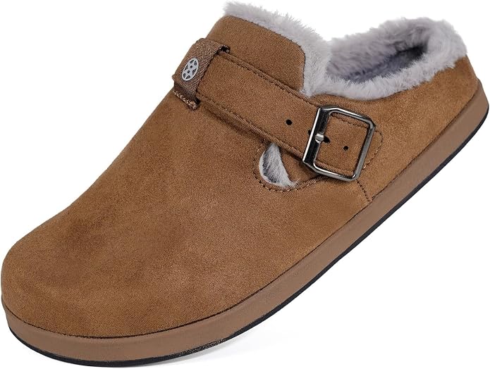 Fur Lined Clogs for Women Men Suede Winter Slippers Arch Support Slip on Mules - Image 2