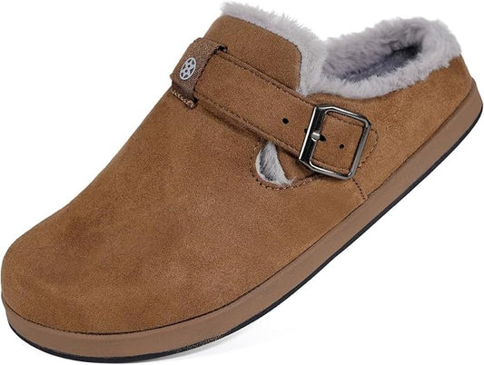 Fur Lined Clogs for Women Men Suede Winter Slippers Arch Support Slip on Mules - Image 2