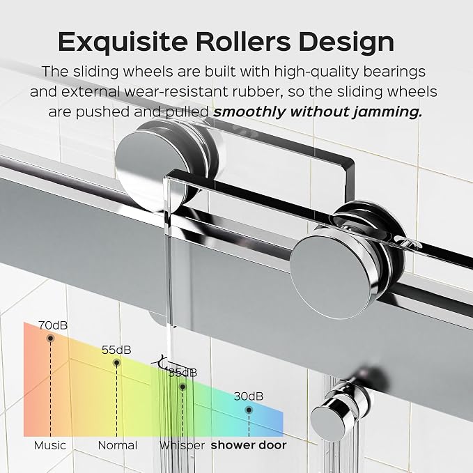 56''-60''W x 76''H Frameless Double Sliding Shower Door, 3/8'' Thick SGCC - Image 3
