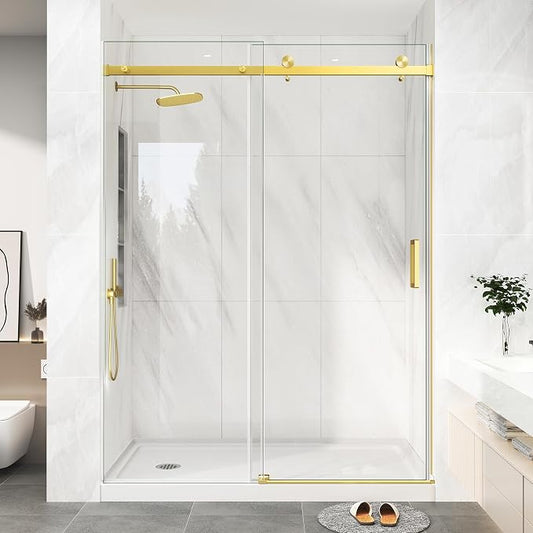 KPUY Frameless Shower Door, 55-60" W x 76" H Sliding Glass Shower Door by KPUY
