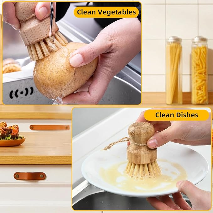 Bamboo Dish Brush, Kitchen Dish Brush Natural Sisal Bristles - Image 5