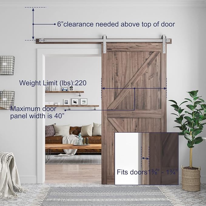 SMARTSTANDARD 6.6 Feet Brushed Nickel Barn Door Hardware Kit-Heavy Duty Sliding - Image 6