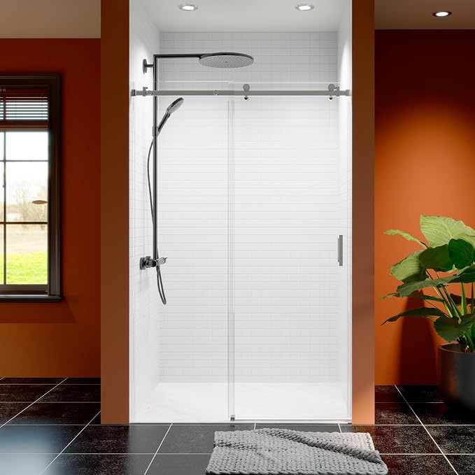 46-48 Inch Frameless Sliding Shower Door, 5/16" Clear Tempered Glass, Smooth - Image 9