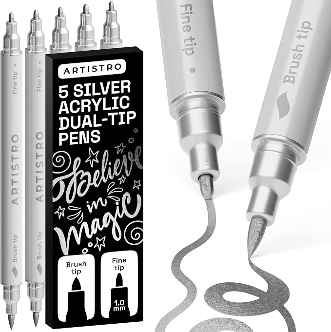 ARTISTRO 5 Silver Acrylic Paint Markers by ARTISTRO