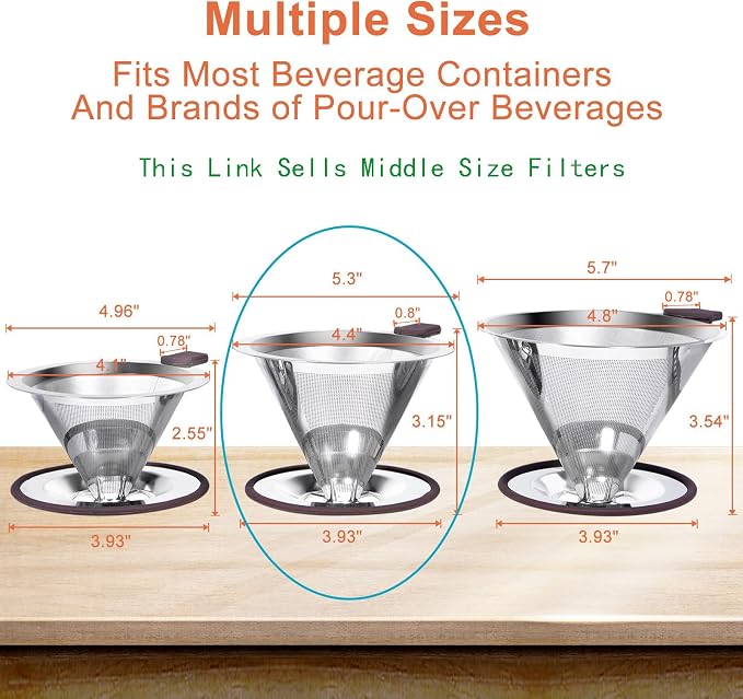 Pour Over Coffee Dripper Pour Over Coffee Filter, Cone Stainless Steel Reusable - Image 2