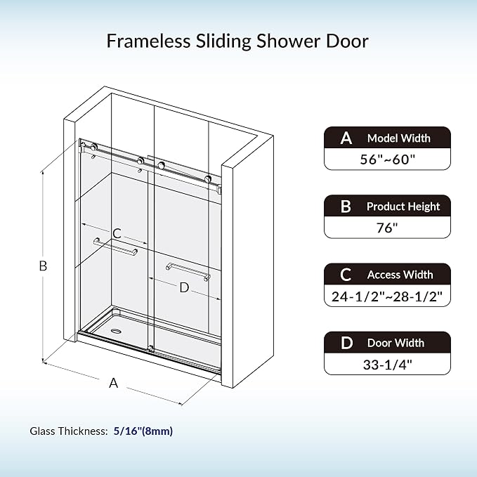 Woodbridge Frameless Shower Doors 56-60" Width x 76" Height - Image 6