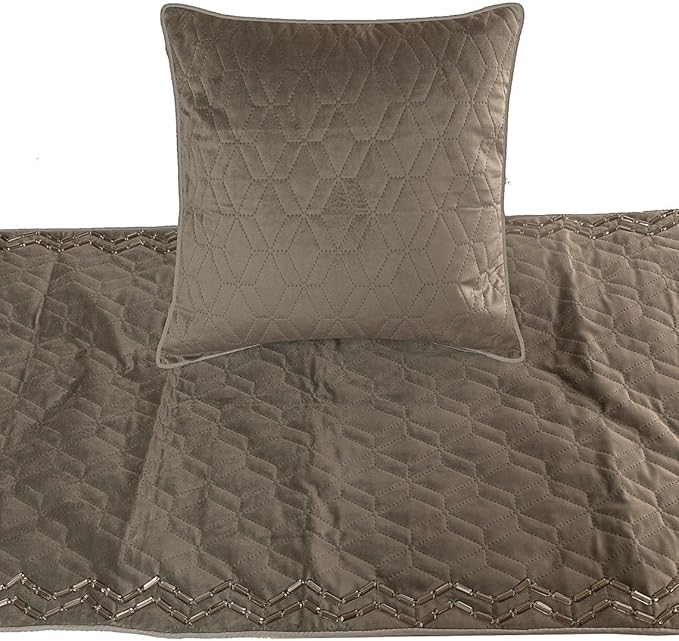 The HomeCentric King Queen Twin Gray Handmade Queen 74"x18" Bed Runner with 2 Pillow Cover, Quilted & Crystals Bed Scarf on Velvet Fabric - Grey Diamond Symphony