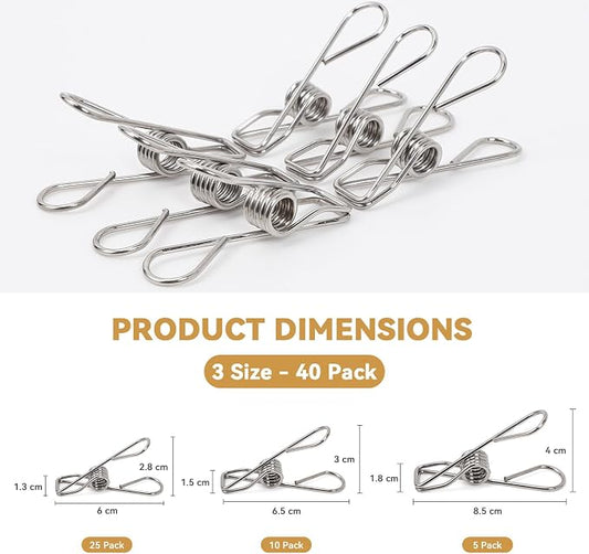 40 Pack Clothes Pins Heavy Duty, Metal Clothespins Assorted Size Include Extra - Image 2