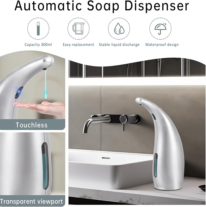 Automatic Liquid Soap Dispenser, 300ML Touchless 4 Gear Adjustable, Countertop - Image 2