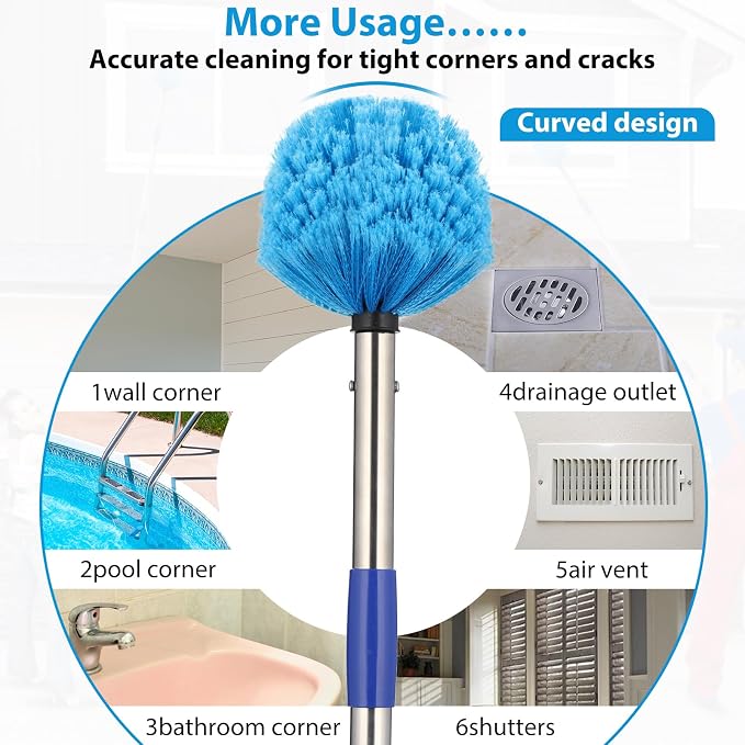 Cobweb Duster with Extension Pole, 4-10FT Stainless Steel Spider Web Brush with - Image 4