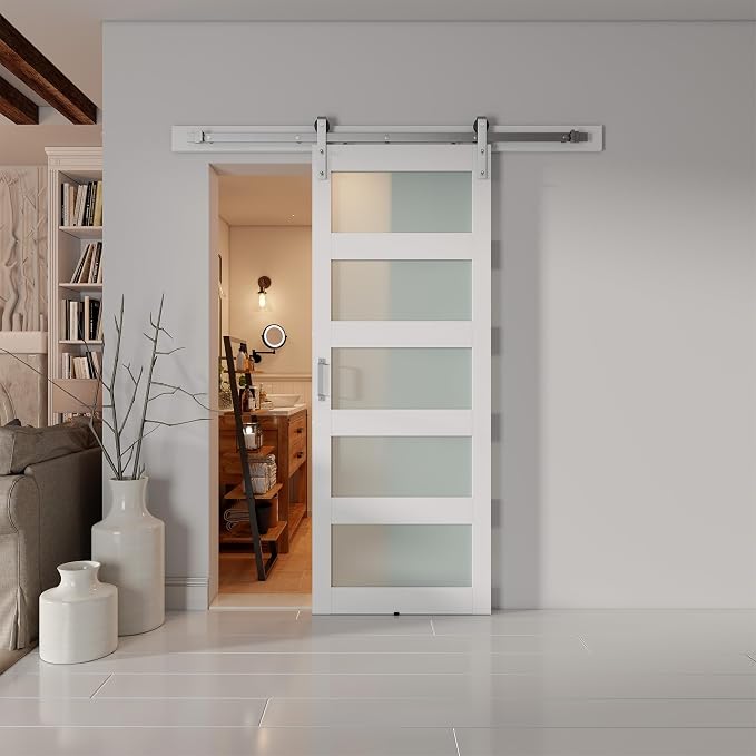 34'' x 84'' Glass Barn Door and 6 Ft Brushed Nickel Hardware Kit Included - Image 7