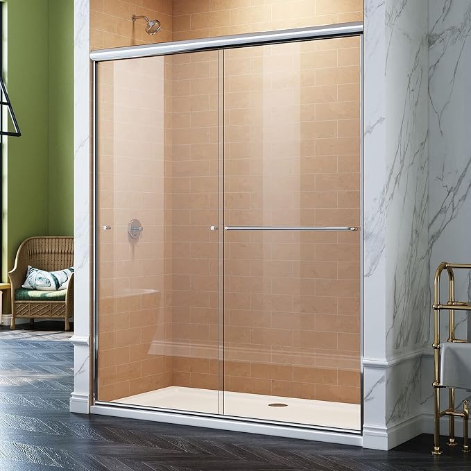 SUNNY SHOWER Doors Glass Sliding Semi-Frameless Shower Glass Door, 1/4" Clear - Image 2