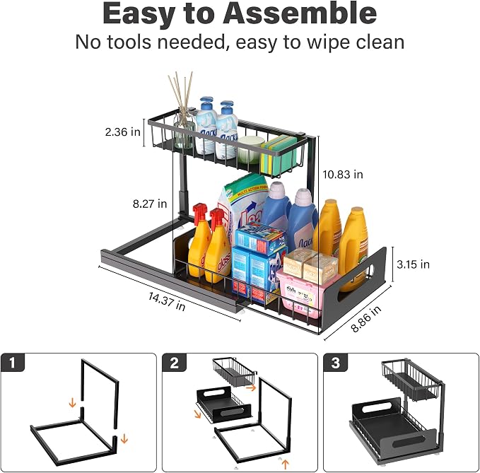 Under Sink Organizer 2 Tier, Pull Out Drawer Slides Under Sink Storage - Image 2
