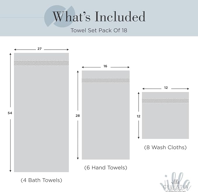 100% Cotton Bath Towel Set of 18-4 Bath Towels, 6 Hand Towels, 8 Wash Cloths - Image 5