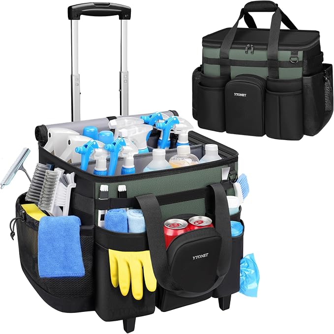Ytonet Cleaning Caddy with Wheels, Extra Large Rolling Cleaning Caddy Bag with by YTONET
