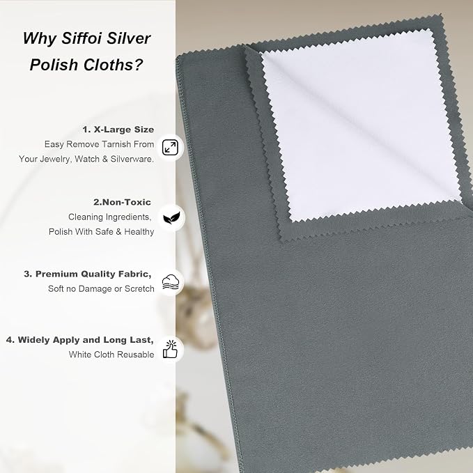 4 Pack X-Large 14''x11'' Silver Jewelry Polishing Cloths, Premium Silverware - Image 6