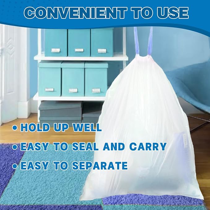 Small Trash Bags 4 Gallon with Drawstring, 1.1 Mil 15 Liter White Thick - Image 5
