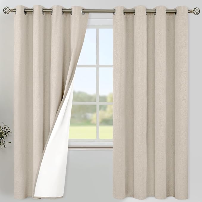 YoungsTex Oatmeal Linen 100% Blackout Curtains 72 Inch Length by YoungsTex