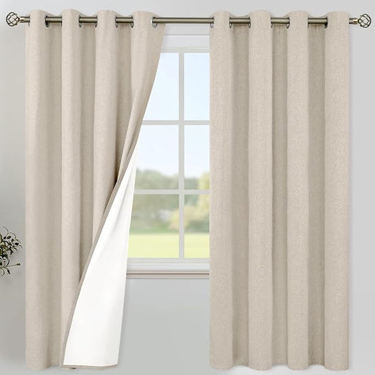 YoungsTex Oatmeal Linen 100% Blackout Curtains 72 Inch Length by YoungsTex